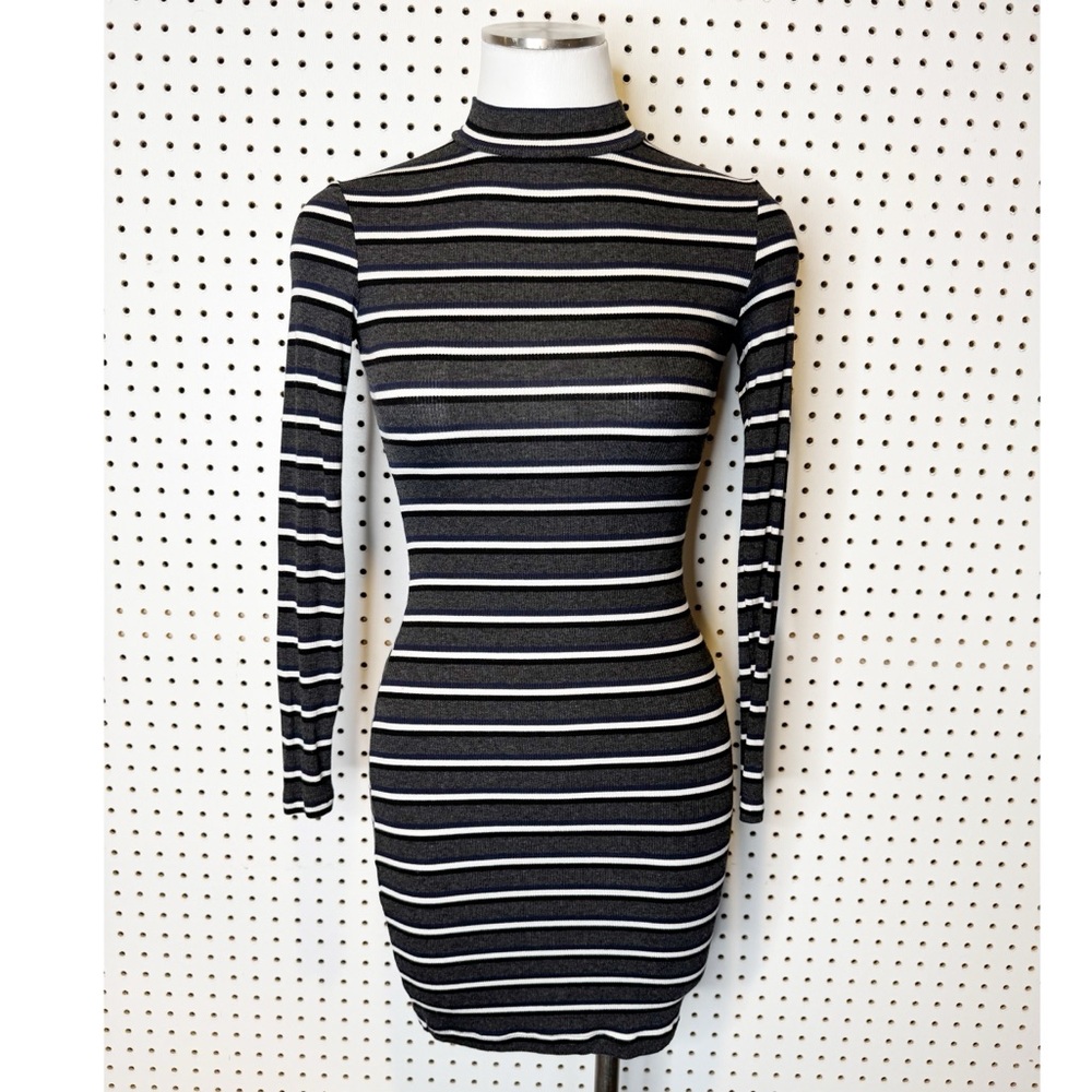 American Apparel |â Ribbed Striped Bodycon Dress âCharcoal, Navy, White Sz. XS
